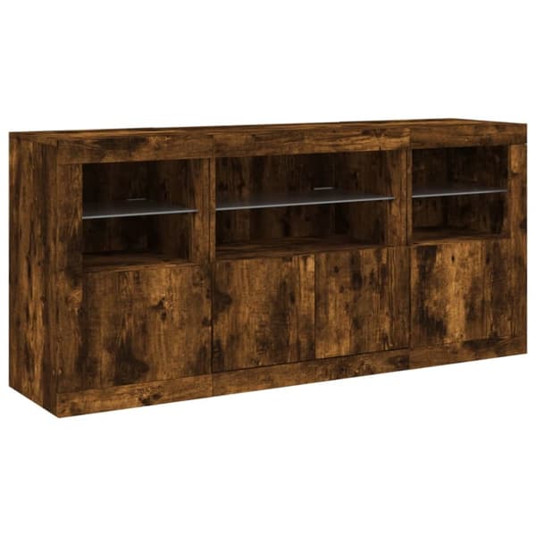 vidaXL Skjenk med LED-lys røkt eik 142,5x37x67 cm