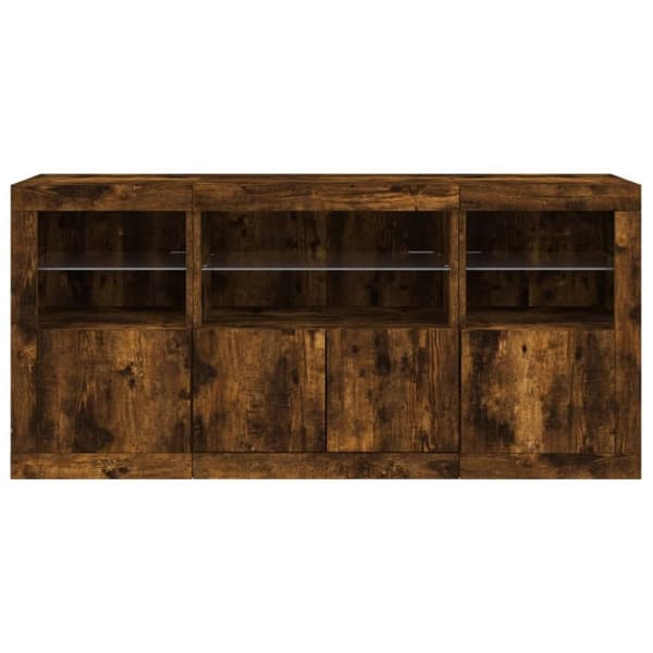 vidaXL Skjenk med LED-lys røkt eik 142,5x37x67 cm