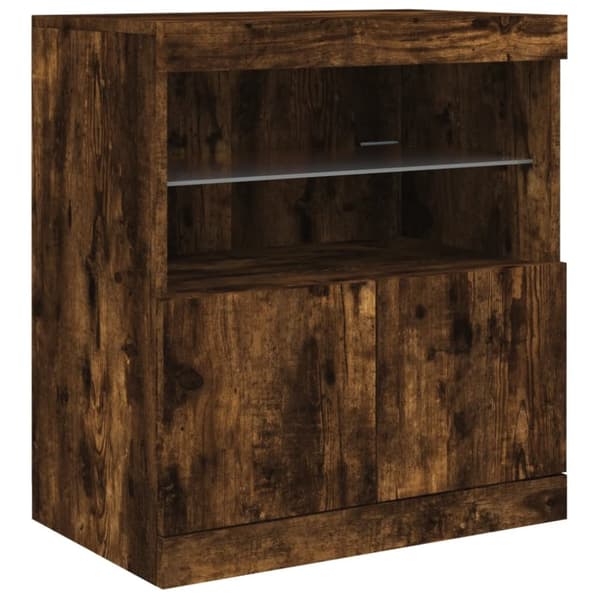 vidaXL Skjenk med LED-lys røkt eik 142,5x37x67 cm