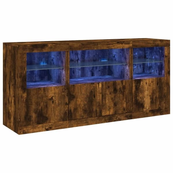 vidaXL Skjenk med LED-lys røkt eik 142,5x37x67 cm
