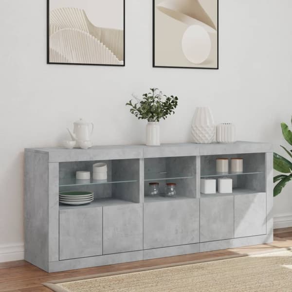 vidaXL Skjenk med LED-lys betonggrå 162x37x67 cm