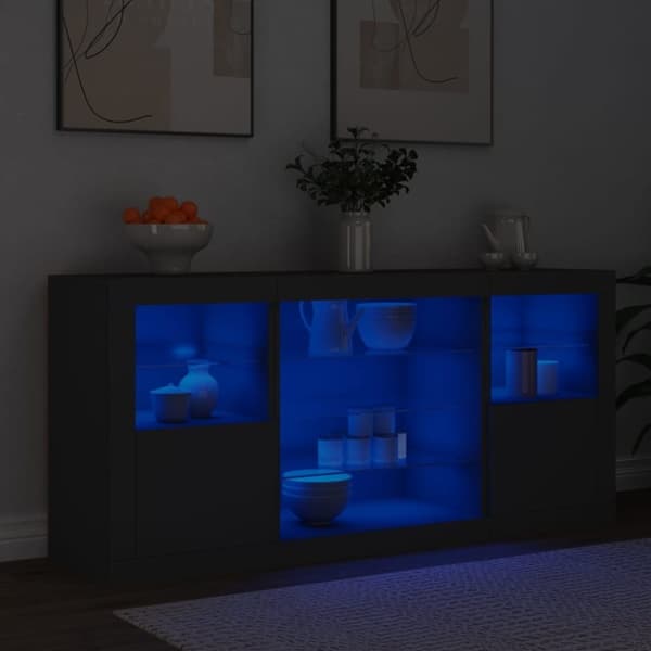 vidaXL Skjenk med LED-lys svart 142,5x37x67 cm