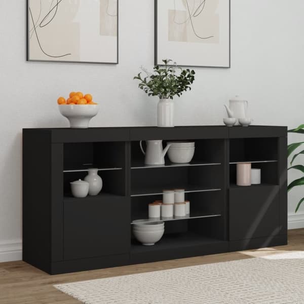 vidaXL skænk med LED-lys 142,5x37x67 cm sort