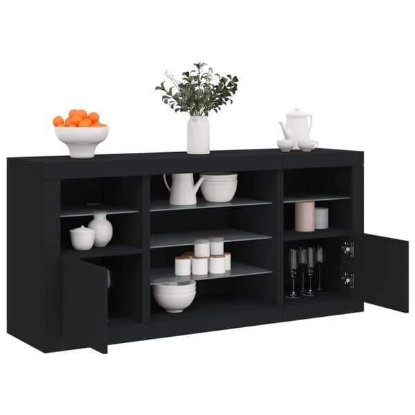 vidaXL skænk med LED-lys 142,5x37x67 cm sort
