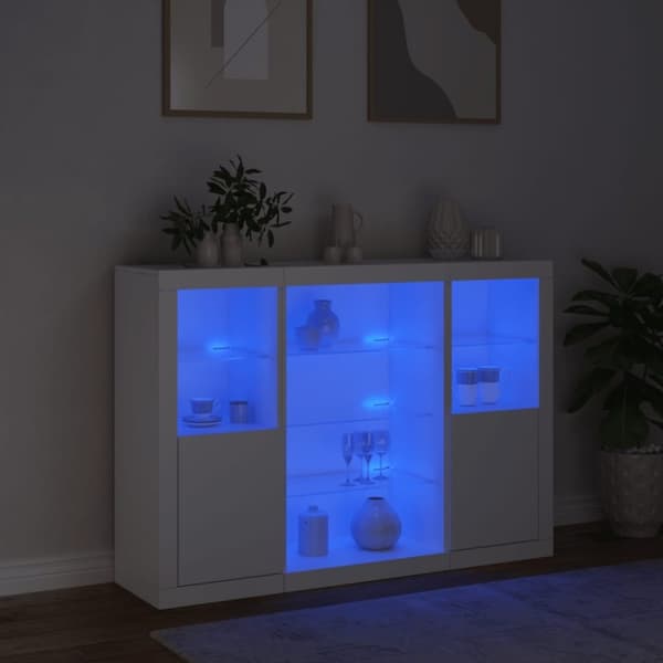 vidaXL skænke med LED-lys 3 stk. konstrueret træ hvid