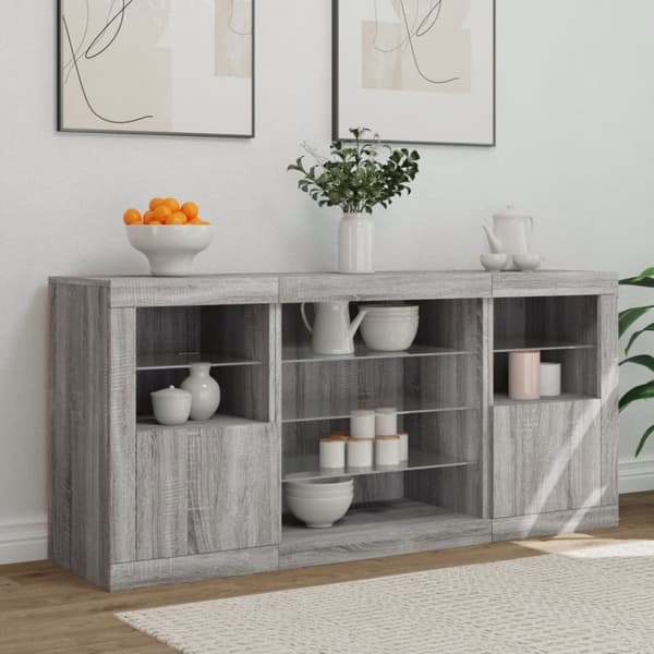 vidaXL Skjenk med LED-lys grå sonoma 142,5x37x67 cm