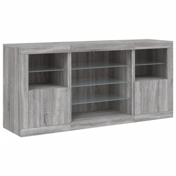 vidaXL Skjenk med LED-lys grå sonoma 142,5x37x67 cm