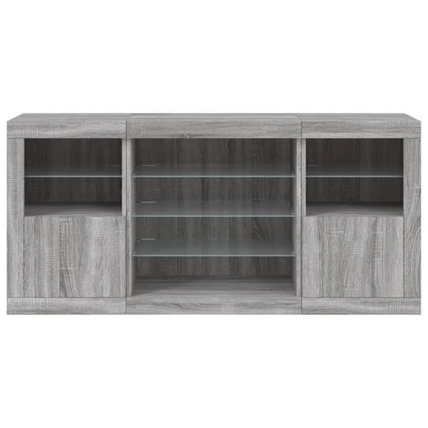 vidaXL Skjenk med LED-lys grå sonoma 142,5x37x67 cm