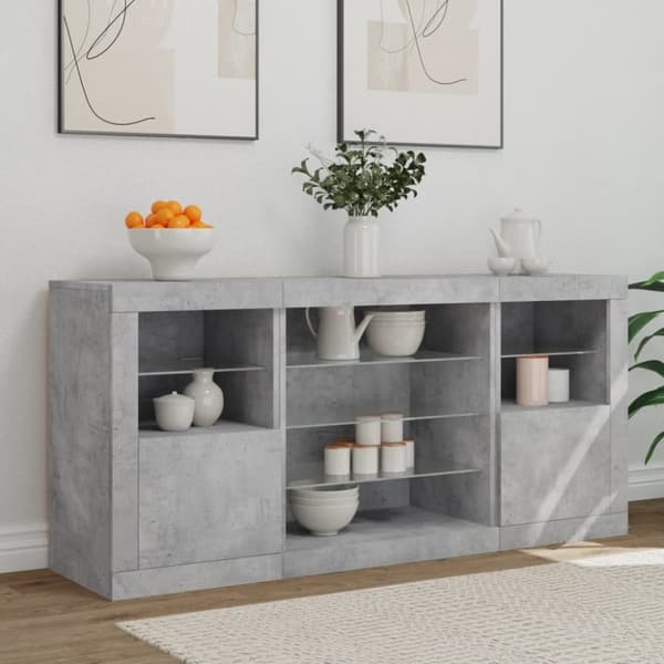 vidaXL Skjenk med LED-lys betonggrå 142,5x37x67 cm