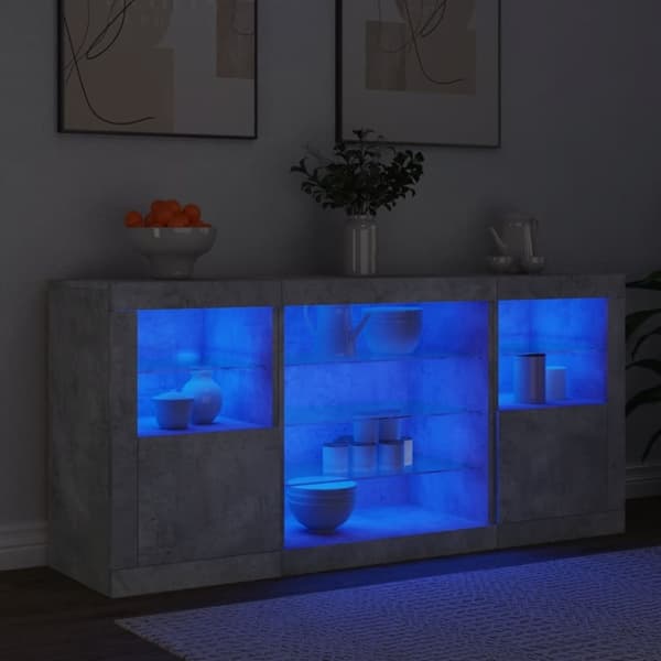 vidaXL Skjenk med LED-lys betonggrå 142,5x37x67 cm