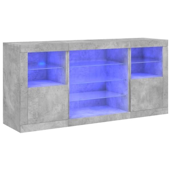 vidaXL Skjenk med LED-lys betonggrå 142,5x37x67 cm