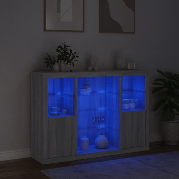 vidaXL Senkit LED-valoilla 3 kpl harmaa Sonoma tekninen puu