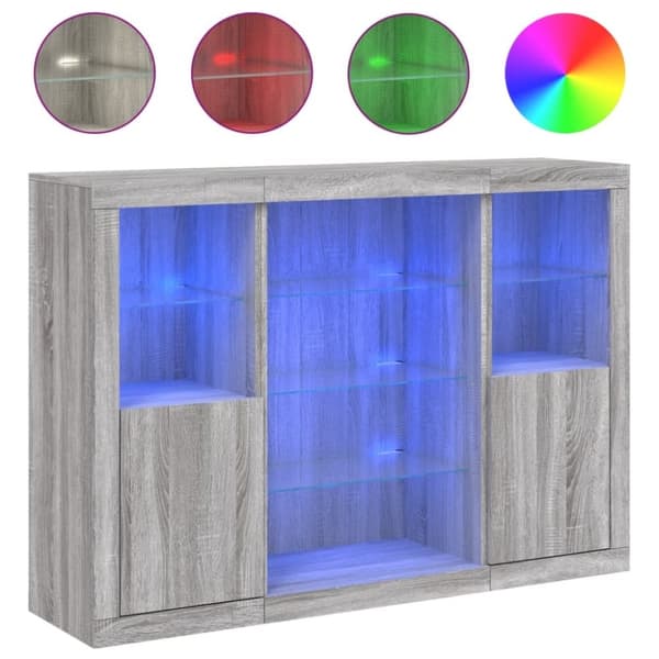 vidaXL Senkit LED-valoilla 3 kpl harmaa Sonoma tekninen puu