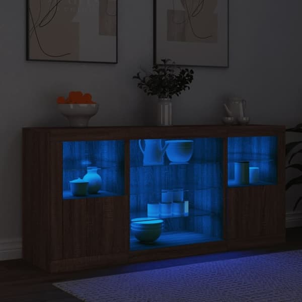 vidaXL skænk med LED-lys 142,5x37x67 cm brun egetræsfarve