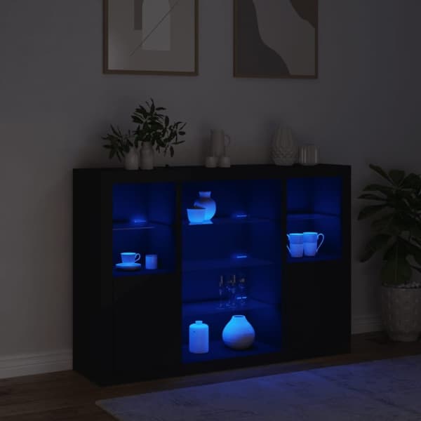 vidaXL skænke med LED-lys 3 stk. konstrueret træ sort