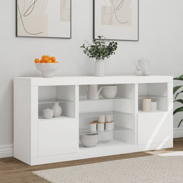 vidaXL Skänk med LED-belysning vit 142,5x37x67 cm