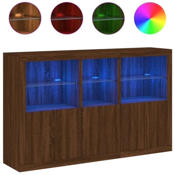 vidaXL skænk med LED-lys 162x37x100 cm brun egetræsfarve
