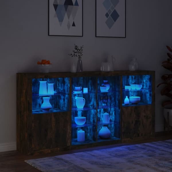 vidaXL Skänk med LED-belysning rökfärgad ek 202x37x100 cm