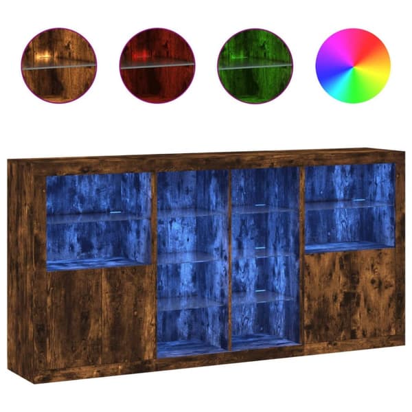 vidaXL Skänk med LED-belysning rökfärgad ek 202x37x100 cm