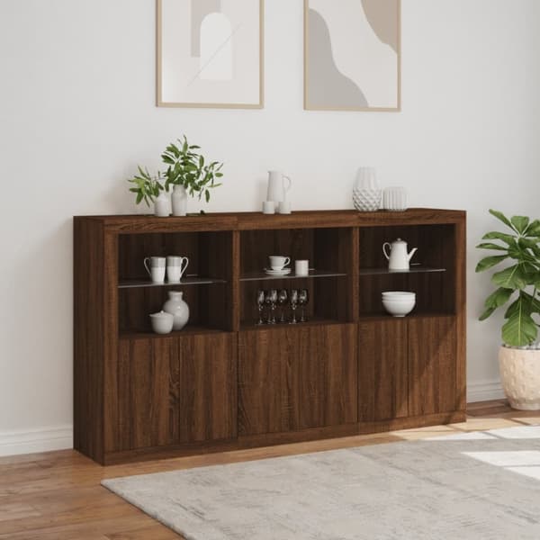 vidaXL Skjenk med LED-lys brun eik 181,5x37x100 cm