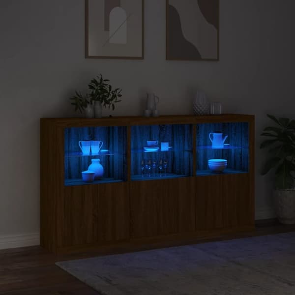 vidaXL Skjenk med LED-lys brun eik 181,5x37x100 cm