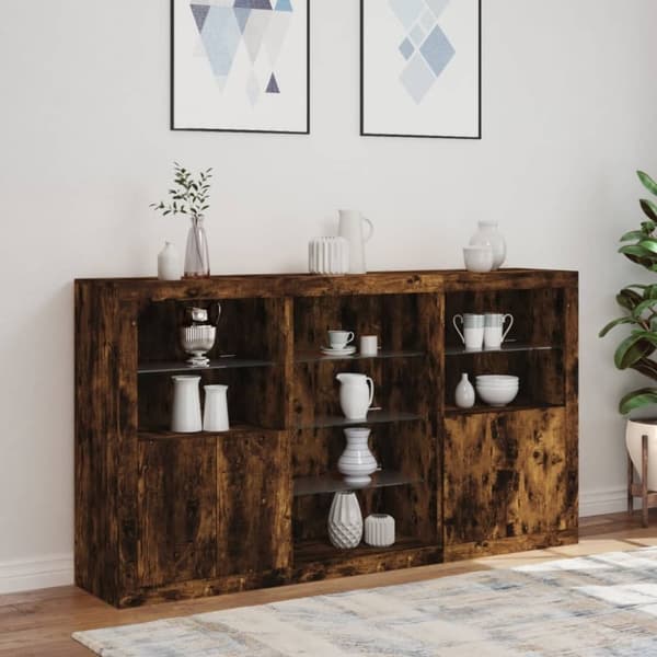 vidaXL Skjenk med LED-lys røkt eik 181,5x37x100 cm