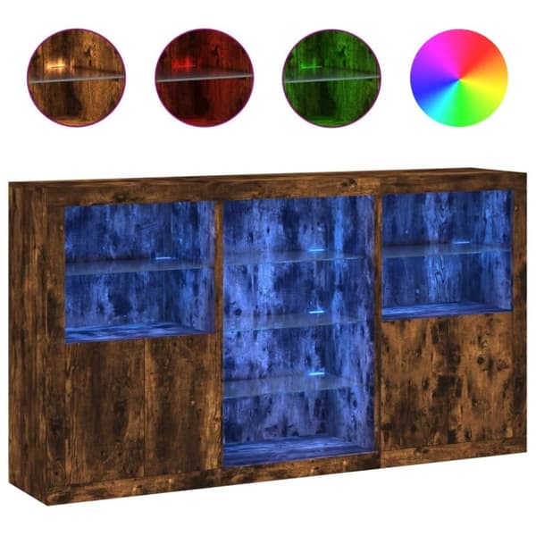 vidaXL Skjenk med LED-lys røkt eik 181,5x37x100 cm