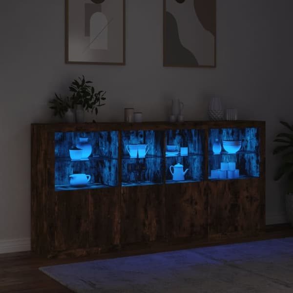 vidaXL Skjenk med LED-lys røkt eik 202x37x100 cm