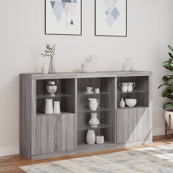 vidaXL skænk med LED-lys 181,5x37x100 cm grå sonoma-eg