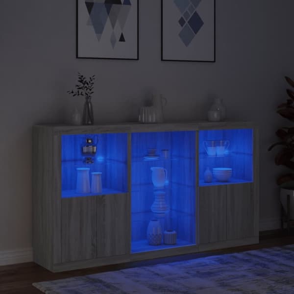 vidaXL skænk med LED-lys 181,5x37x100 cm grå sonoma-eg