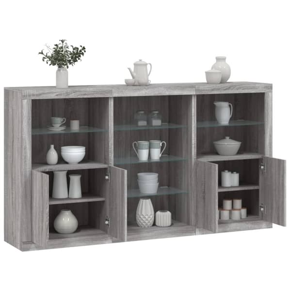 vidaXL skænk med LED-lys 181,5x37x100 cm grå sonoma-eg