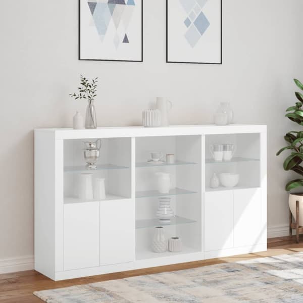 vidaXL Skjenk med LED-lys hvit 181,5x37x100 cm