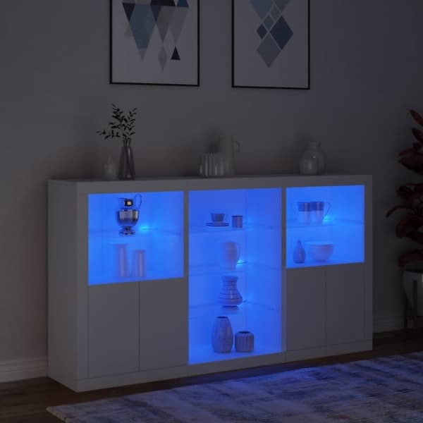 vidaXL Skjenk med LED-lys hvit 181,5x37x100 cm