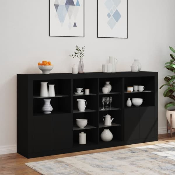 vidaXL Skjenk med LED-lys svart 202x37x100 cm