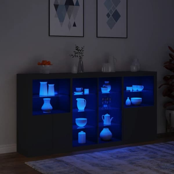 vidaXL Skjenk med LED-lys svart 202x37x100 cm