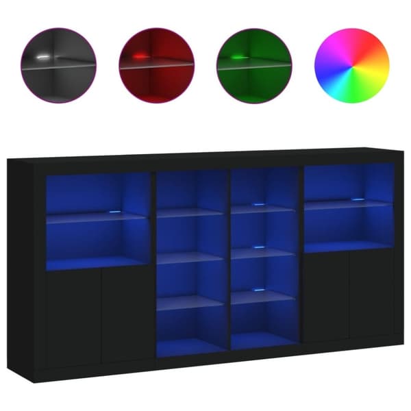 vidaXL Skjenk med LED-lys svart 202x37x100 cm