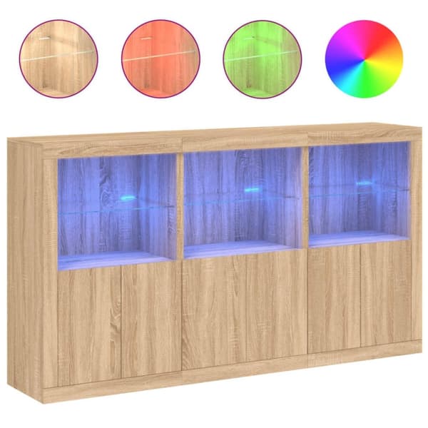 vidaXL Skjenk med LED-lys sonoma eik 181,5x37x100 cm