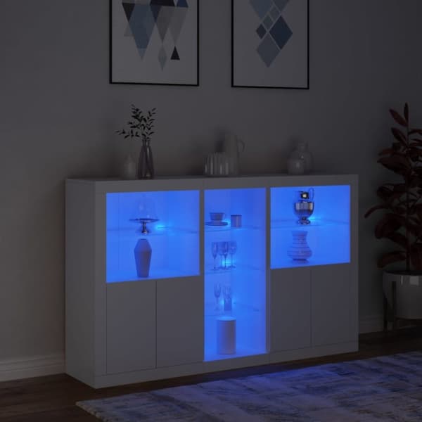 vidaXL Skjenk med LED-lys hvit 162x37x100 cm