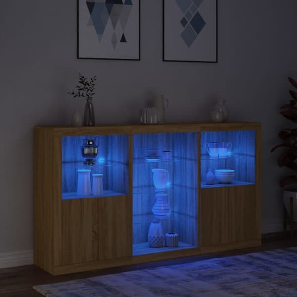 vidaXL Skänk med LED-belysning sonoma-ek 181,5x37x100 cm