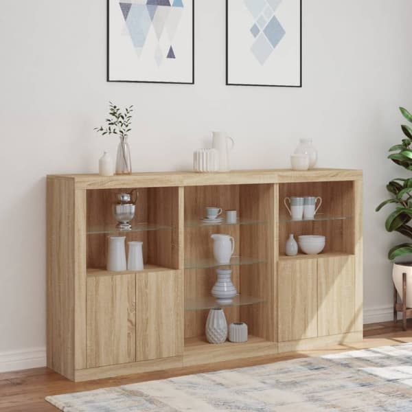 vidaXL skænk med LED-lys 181,5x37x100 cm sonoma-eg