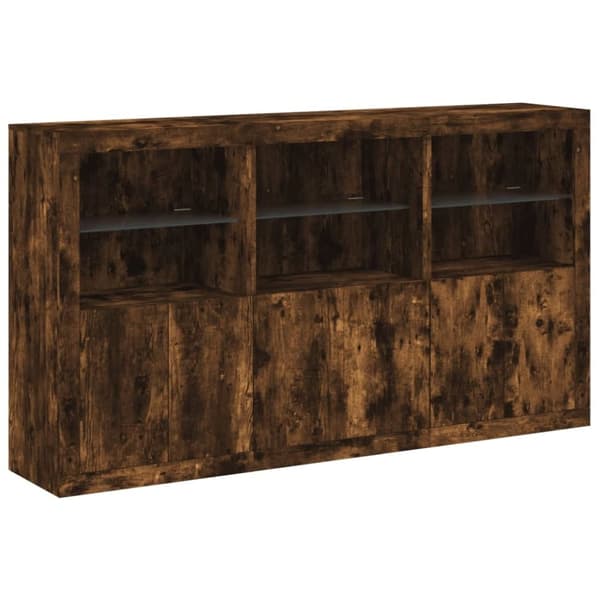 vidaXL Skänk med LED-belysning rökfärgad ek 181,5x37x100 cm