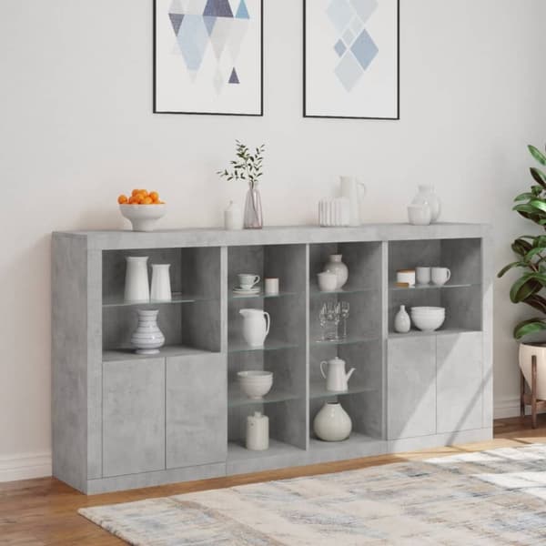 vidaXL Skänk med LED-belysning betonggrå 202x37x100 cm