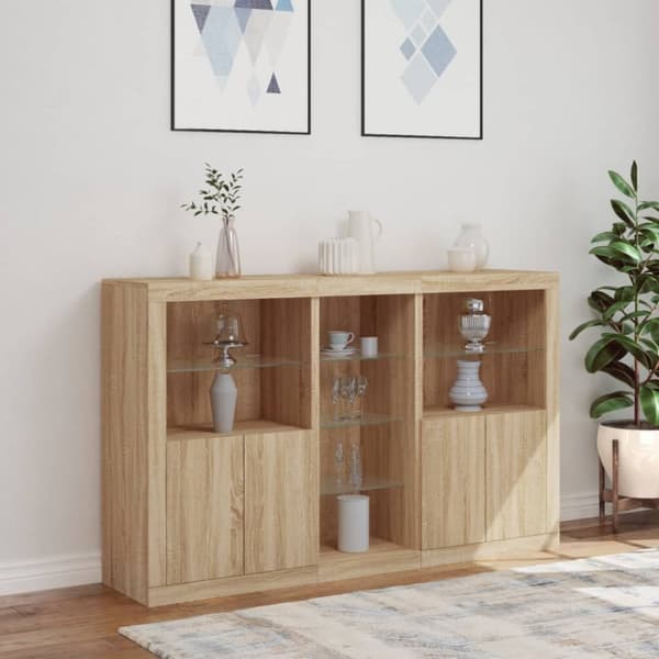 vidaXL Skänk med LED-belysning sonoma-ek 162x37x100 cm