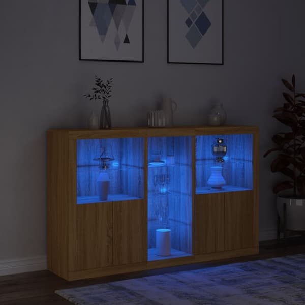 vidaXL Skänk med LED-belysning sonoma-ek 162x37x100 cm