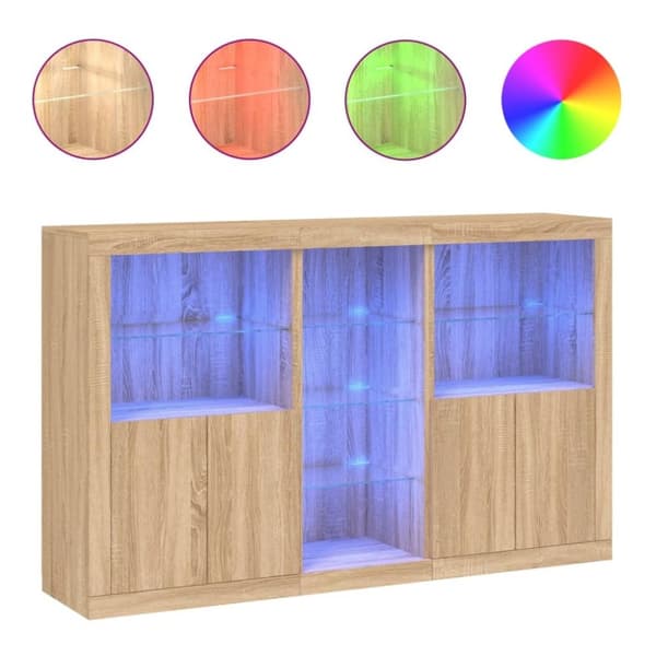 vidaXL Skänk med LED-belysning sonoma-ek 162x37x100 cm