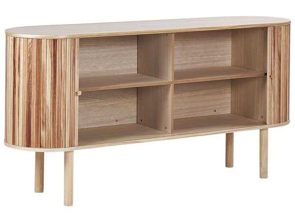 Skjenk i lyst tre MDF Paulownia Wood Front 2 dører sponplate furu ben med 2 hyller Moderne oppbevaringsløsning for soverommet