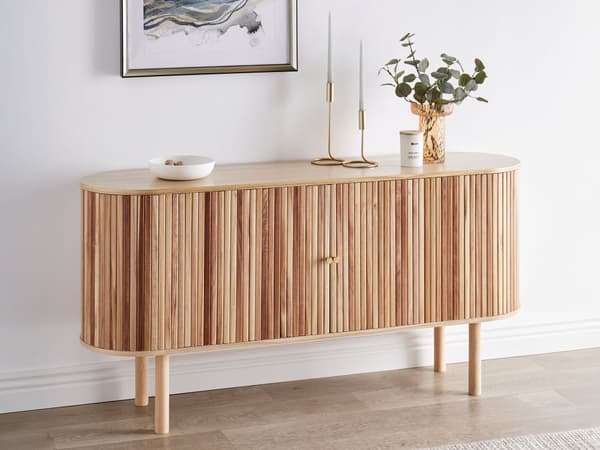 Skjenk i lyst tre MDF Paulownia Wood Front 2 dører sponplate furu ben med 2 hyller Moderne oppbevaringsløsning for soverommet