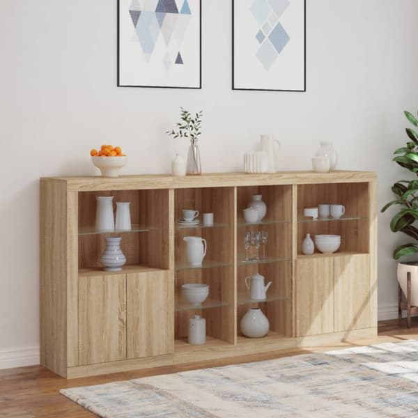 vidaXL skænk med LED-lys 202x37x100 cm sonoma-eg