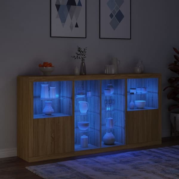 vidaXL skænk med LED-lys 202x37x100 cm sonoma-eg