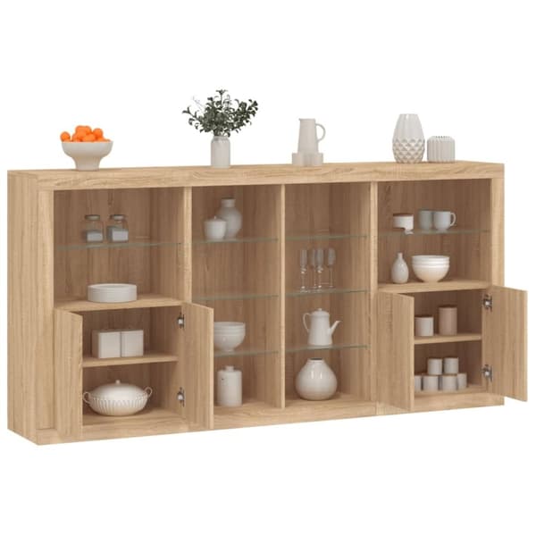 vidaXL skænk med LED-lys 202x37x100 cm sonoma-eg